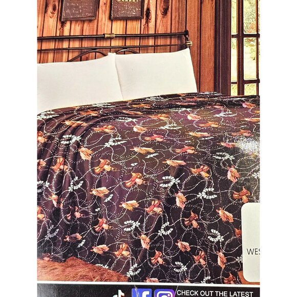 Western Linen Super Soft Flannel Fleece Blanket Twin Polyester Western Design - Picture 3 of 5